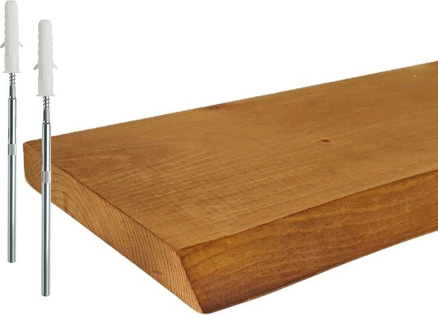 Relaxdays Wandregal aus Kiefernholz in Braun mit Baumkante und geöltem Finish, Breite: 70 cm - Bild 1
