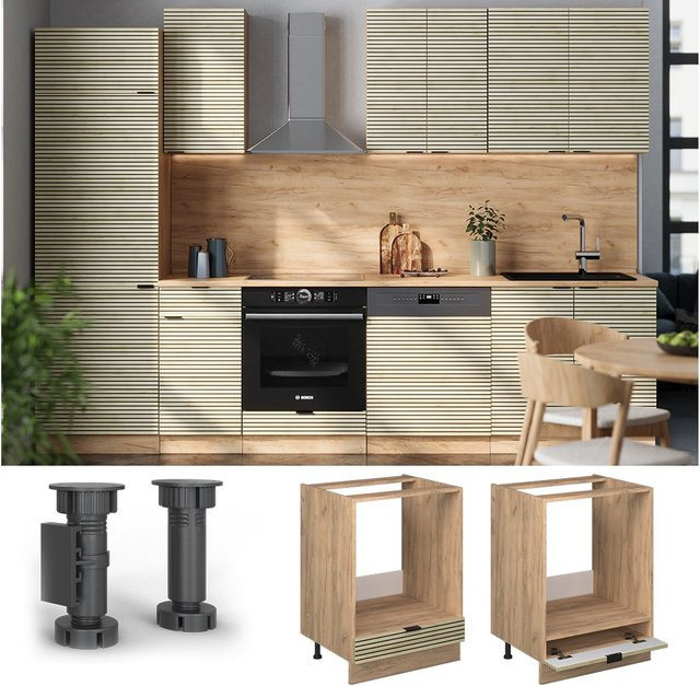Vicco Herdumbauschrank Fame-Line in Eiche mit Arbeitsplatte und Soft-Closing-Scharnieren, Breite: 60 cm - Bild 1