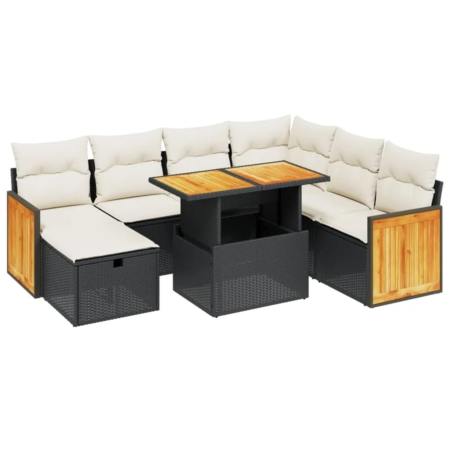 vidaXL 8-teilige Garten-Sofagarnitur in L-Form aus Polyrattan mit Kissen und Tisch in Schwarz und Weiß - Bild 2