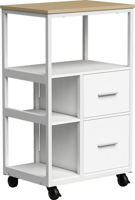 HOMCOM Servierwagen in Weiß mit 4 Ebenen, 2 Schubladen und Handtuchhalter, moderner Küchenwagen auf Rollen für Küche und Wohnzimmer, B/T/H: 53 x 37 x 89 cm - Bild 1
