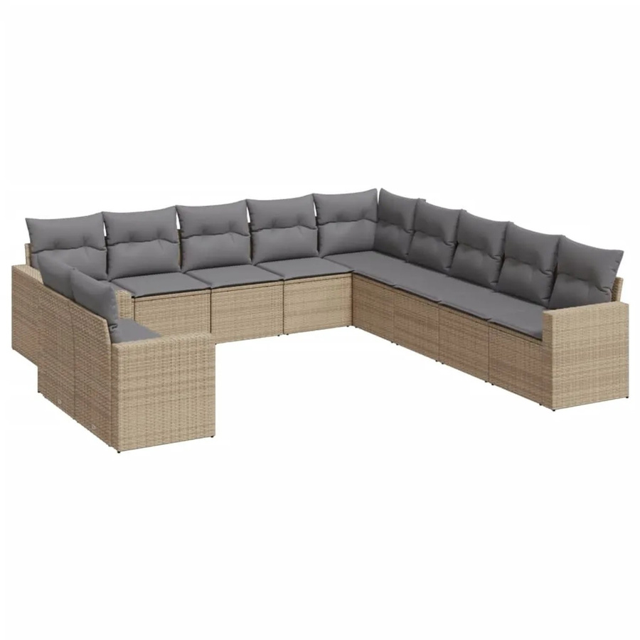 vidaXL 11-tlg Garten-Sofagarnitur in L-Form aus Poly-Rattan mit Kissen in Beige und Grau - Bild 2
