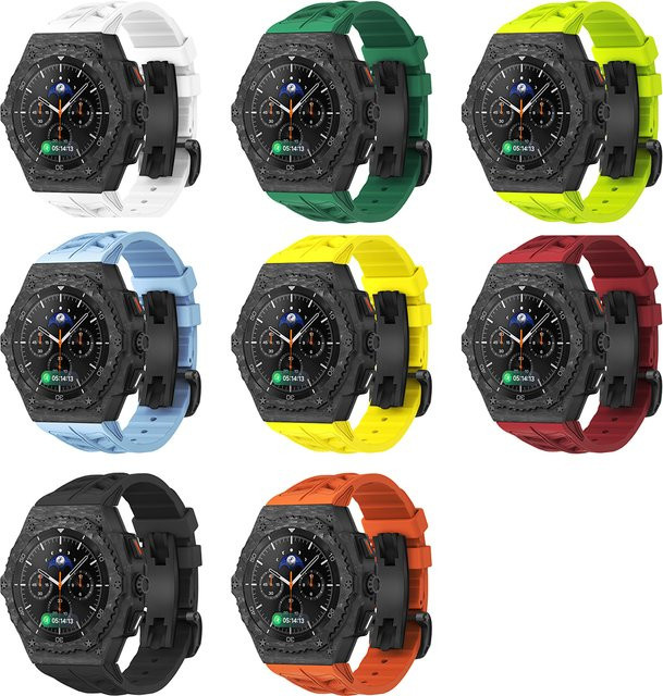 CHIICSMART Modifikationskit für Samsung Galaxy Watch 8, Carbon-Faser-Gehäuse, Fluorkautschuk-Armband, Schwarz, Unisex - Bild 1
