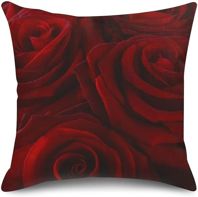 JMG Clothing Kissenbezug mit rotem Rosenmuster aus Polyester, B/B: 50 x 50 cm - Bild 1