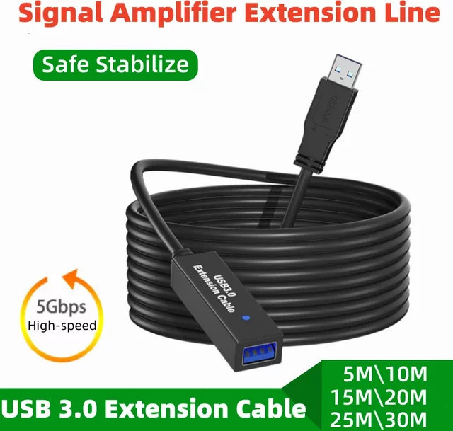 BSN USB 3.0 Verlängerungskabel mit Signalverstärker, 20 m, Schwarz, USB-A Stecker auf Buchse - Bild 1