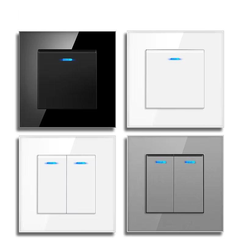 NYWP Luxus Kristallglas-Panel 1-fach 2-Wege-Lichtschalter Ein/Aus Wandschalter mit LED-Anzeige in Grau - Bild 5