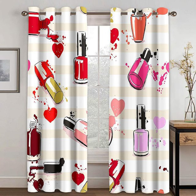 2er-Set Yiran Furniture Stoffvorhänge mit Lippen-Motiv in Rot, halbtransparent, Polyester, B: 140 cm, H: 160 cm - Bild 1