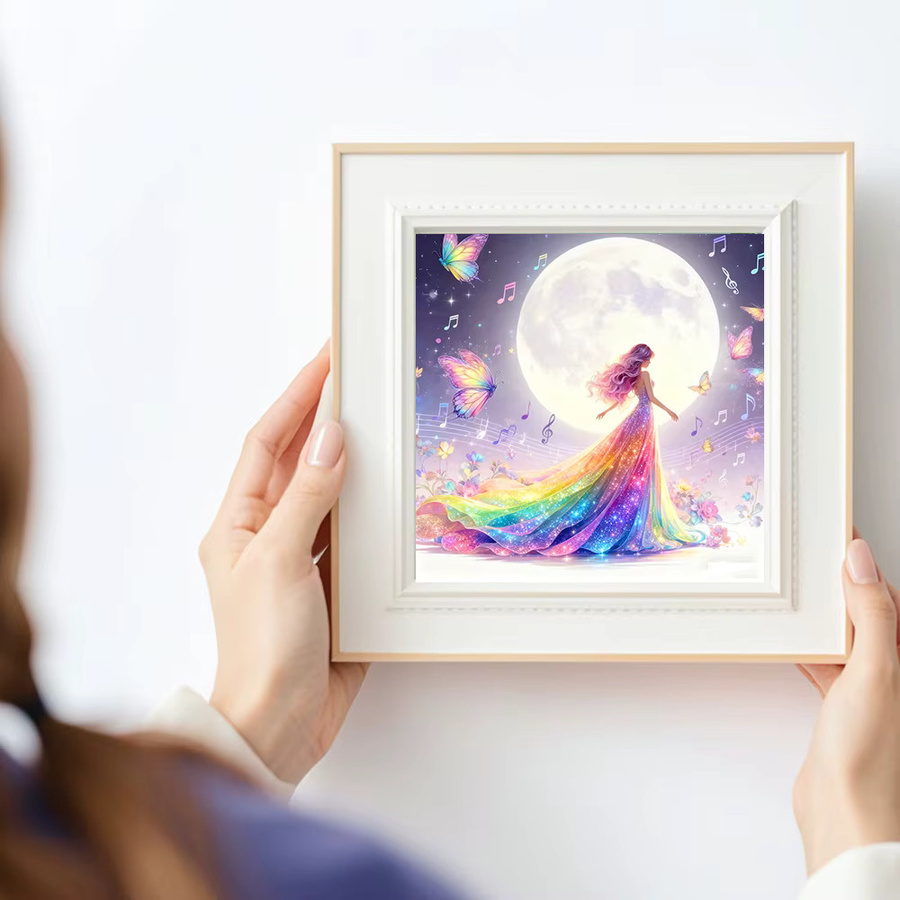 Huacan DIY Diamantmalerei Schmetterling und Fee Porträt als Rundes Stickerei-Set in Mehrfarbig, Durchmesser: 20 cm - Bild 3
