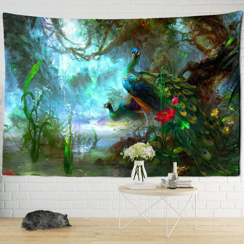 Bohemian Wandkleed mit Tropischem Regenwald und Pfau Motiv, mehrfarbig, Textil, Breite: 95 cm, Höhe: 70 cm - Bild 2