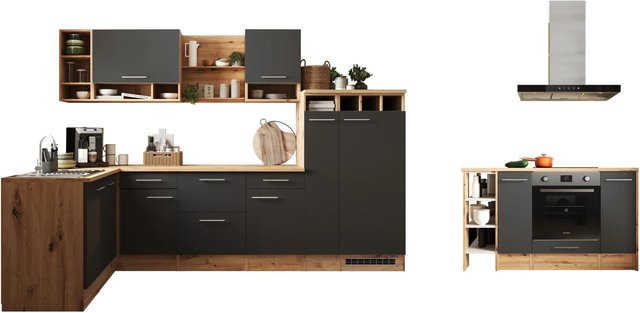 Respekta Winkelküche Hilde in Grau Matt mit Wild Oak Optik, B/H/T: 310 x 205 x 172 cm - Bild 1