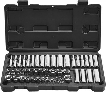 VEVOR Steckschlüsselsatz 46-teilig, 1/4 Zoll Antrieb, SAE und metrisch, Standard und tief, verchromter Chrom-Vanadium-Stahl, Silber - Bild 1