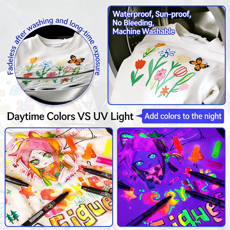 Kissbuty Textilmarker-Set mit 12 Farben, ungiftige und permanente Textilstifte mit Feinspitze in Multicolour - Bild 2