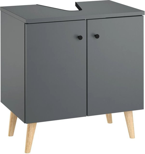 Erst-Holz Unterschrank Waschtisch Grau Eiche Matt Wandmontage mit Füßen - Bild 1