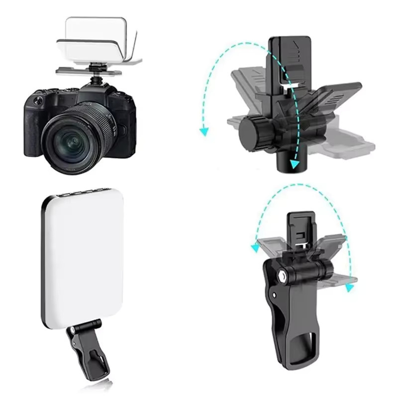 Wiederaufladbare LED-Clip-Videoleuchte in Schwarz mit 3 Lichtmodi und 2200 mAh Akku für Selfie und Videokonferenzen - Bild 2