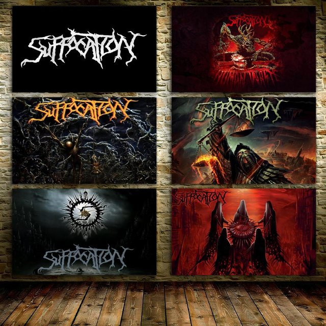 S-SUFFOCATIONS Heavy Metal Band Flag Banner zur Wanddekoration in Schwarz, B: 90 cm, H: 60 cm - Bild 1