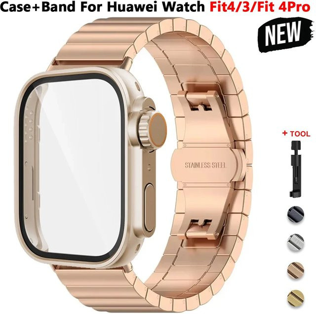 CAOWTAN Schutzhülle aus Metall und Edelstahlarmband für Huawei Watch Fit 4 / Fit 4 Pro in Silber - Bild 1