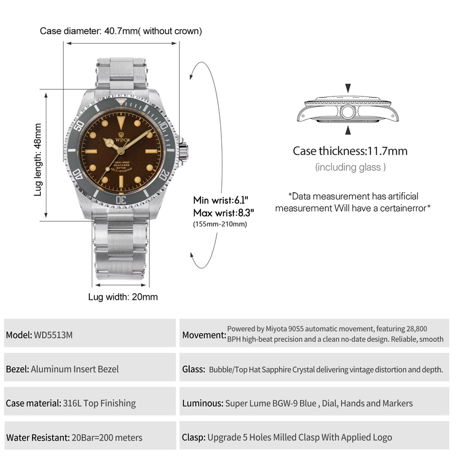 Watchdives Taucheruhr, Automatik, Edelstahl, Saphirglas, 40,7 mm, Herren - Bild 2