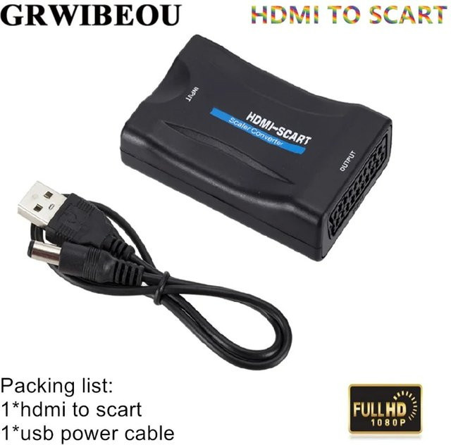GRWIBEOU HDMI-zu-SCART Audio-Video-Adapter in Schwarz für HDTV, Sky Box und DVD - Bild 1