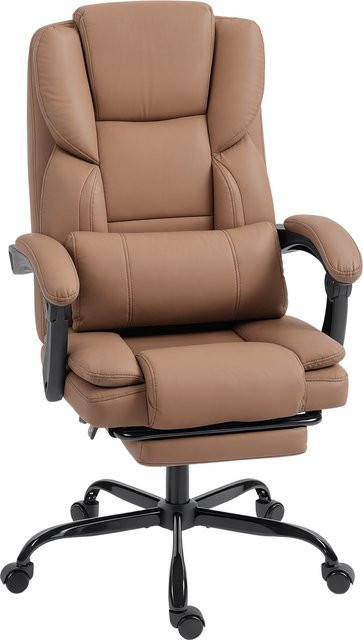 Ergonomischer HOMCOM Bürostuhl in Braun mit verstellbarer Rückenlehne, Fußstütze und Lendenkissen, gepolsterter Drehstuhl aus Kunstleder für Home-Office und Computerarbeit - Bild 1