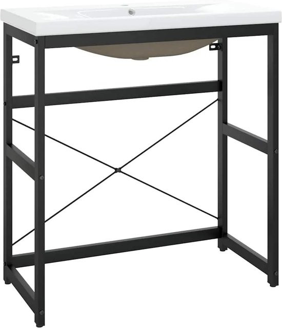 vidaXL Badezimmer-Waschtischgestell mit Waschbecken in Schwarz und Weiß aus Metall, modern und wandmontiert - Bild 1