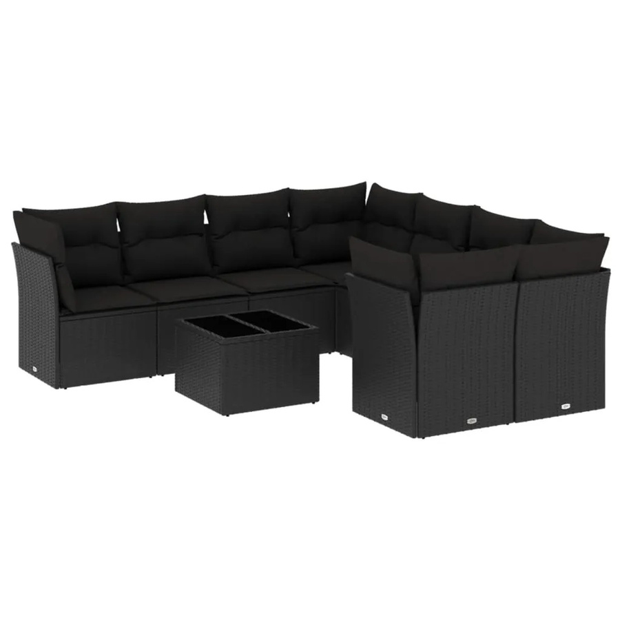 vidaXL 9-teilige Garten-Sofagarnitur in L-Form mit Tisch und Kissen, Schwarz, PE-Rattan und pulverbeschichtetem Stahl - Bild 2