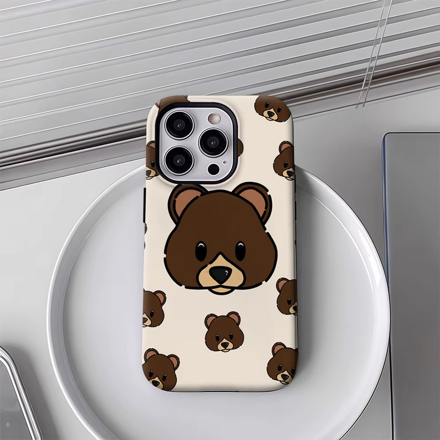 Handyhülle mit Cartoon Braunbär Gesichtern für iPhone 12 bis iPhone 17 Pro Max Plus, doppelschichtige Rückseite, Multicolor - Bild 4