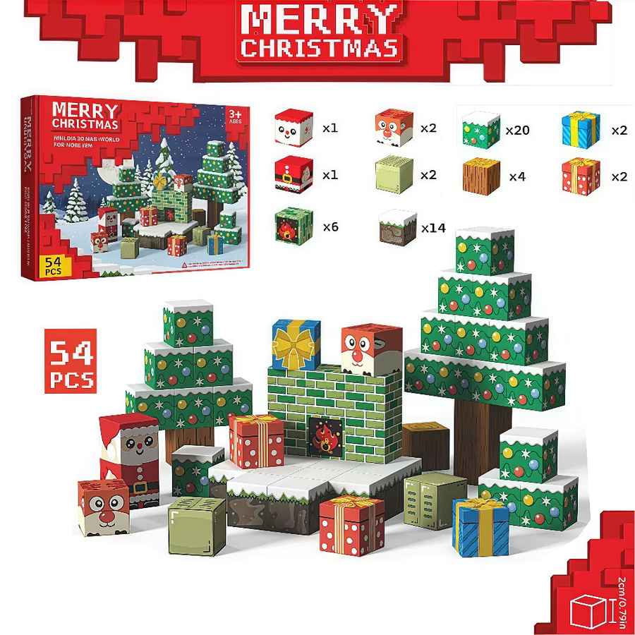 HUATEC Magnetische Blöcke, Weihnachten, 54-teiliges Set, ab 3 Jahre - Bild 2