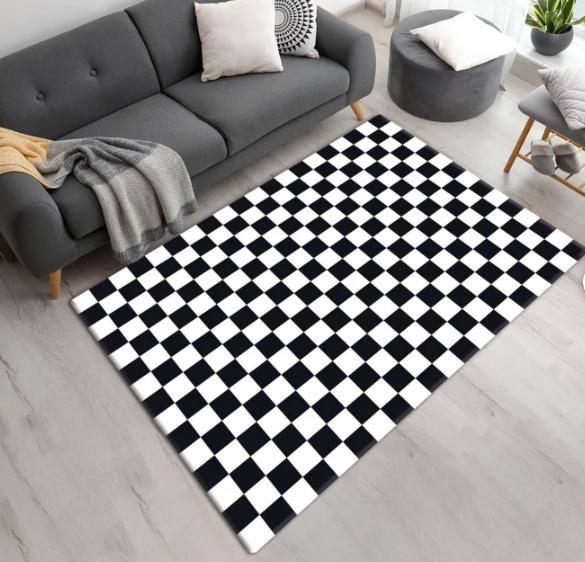 Moderner Schachbrettmuster Teppich von Lodestar in Schwarz, Waschbar, B/T: 60 x 40 cm - Bild 1