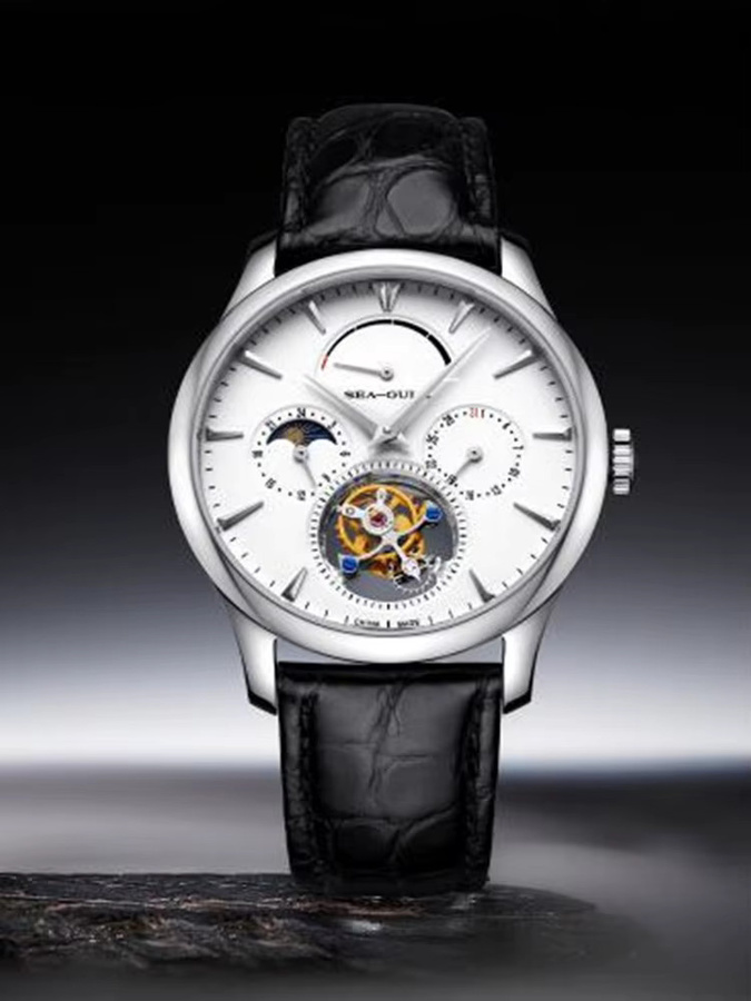 Seagull Armbanduhr Tourbillon, Handaufzug, Edelstahl, Leder, Herren - Bild 7