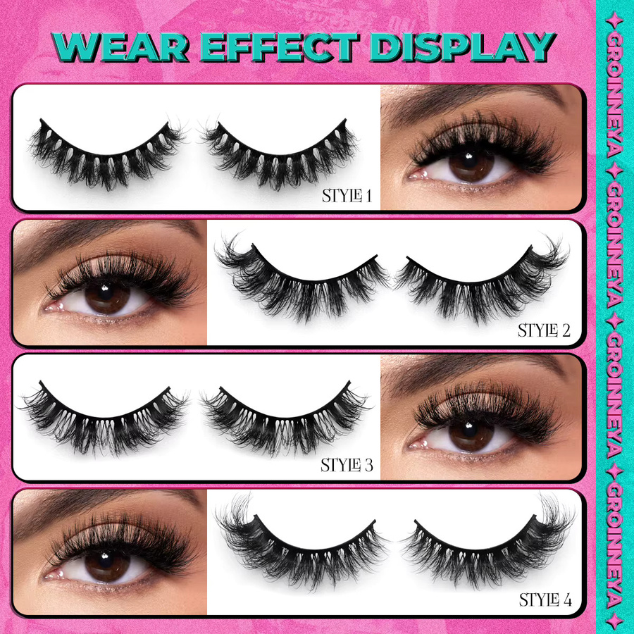 Groinneya Falsche Wimpern, 3D Faux Nerz, Black, Natürlich, Unisex - Bild 6