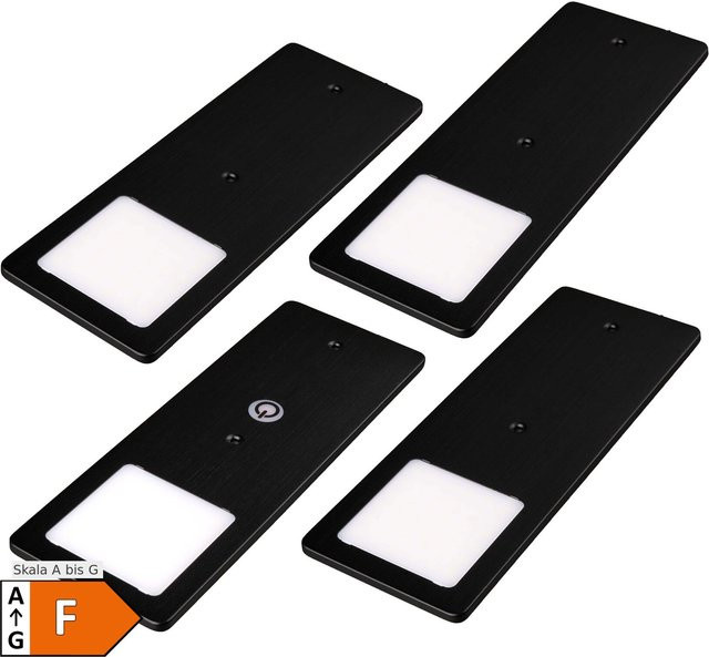 Kalb 4er Set LED Unterbauleuchten TooFlat in Schwarz, 5W, dimmbar mit Touchfunktion, warmweiß - Bild 1
