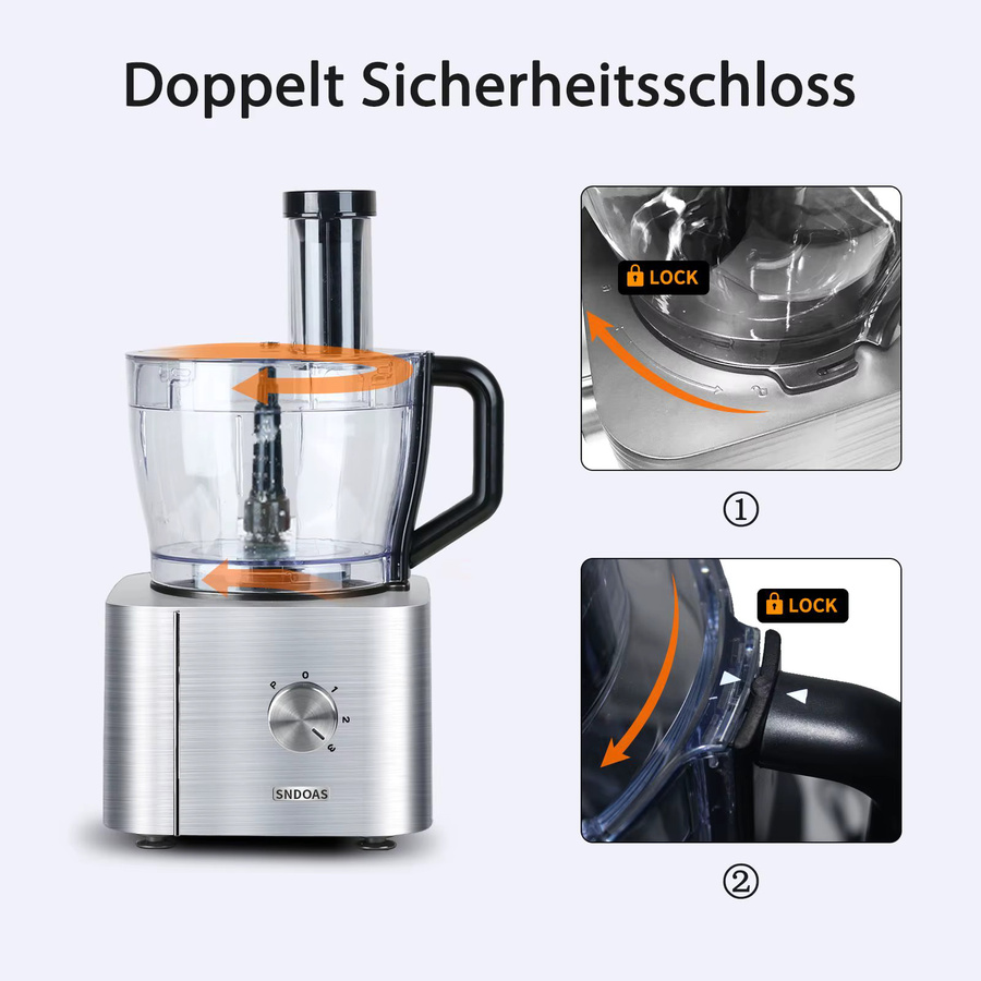 TopStrong Pro Kitchen System 11-in-1 Multifunktions-Küchenmaschine mit 1100 W, Silber, 3,2 l Schüssel und 1,5 l Mixer - Bild 3