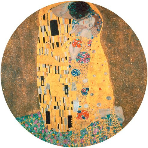 K&L Wall Art Runde Vliestapete Klimt Der Kuss Gemälde Gold und Mehrfarbig Matt B/H: 188 x 188 cm - Bild 1