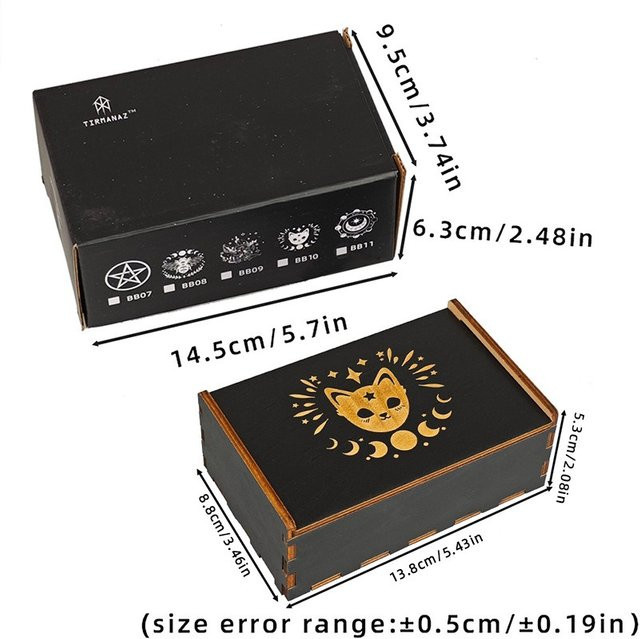 Holzkiste mit Sternzeichen Lotus Design als Tarot-Kartenverpackung und Organizer in Schwarz - Bild 1
