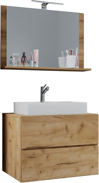 VCM Badezimmer Möbel Set Lendas in Eiche Honig Nachbildung mit Unterschrank und Spiegel, B/H/T: 80 x 52 x 52 cm - Bild 1