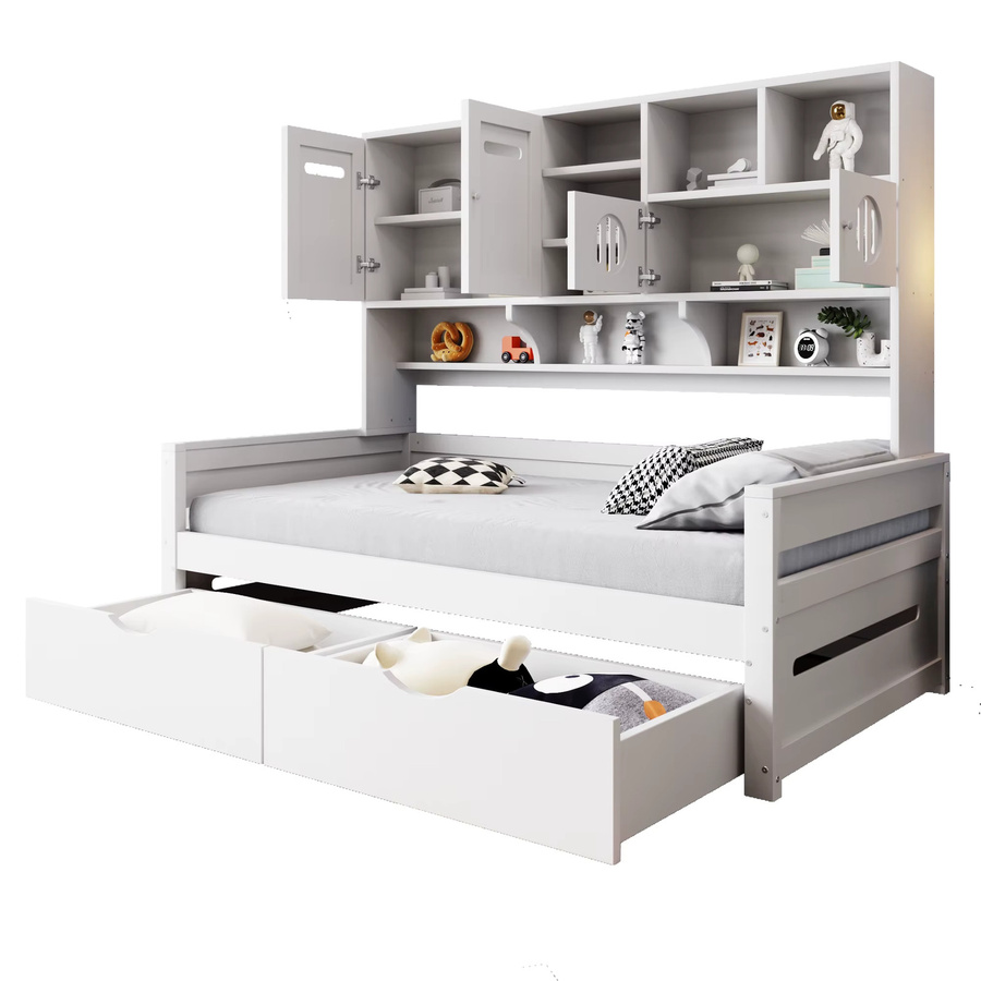 KOMHTOM Multifunktionales Holzsofa Bett in Weiß mit großem Stauraum und Schublade, B/T/H: 90 x 200 cm - Bild 2
