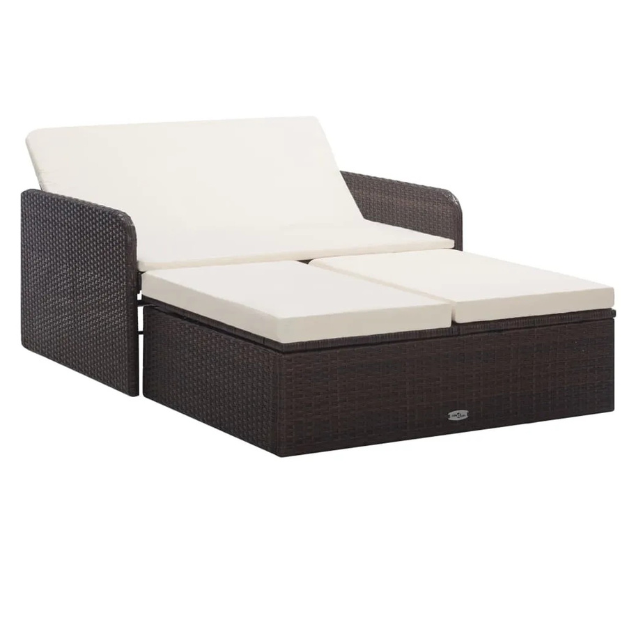 vidaXL 2-tlg Garten-Lounge-Set aus Poly Rattan in Braun mit Sitzkissen und Fußstütze - Bild 2
