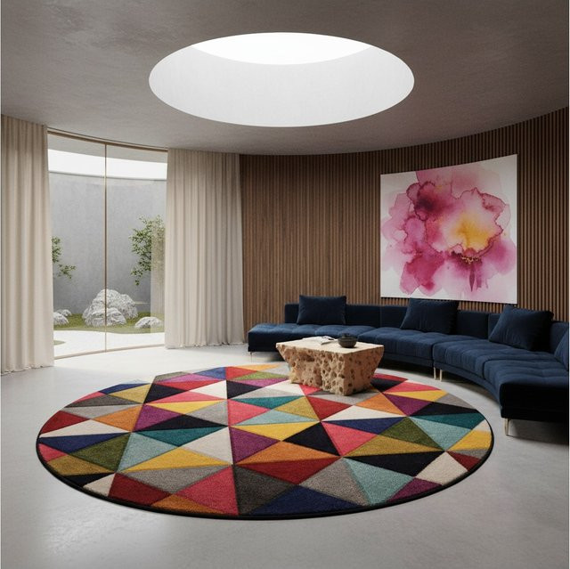 Handgeschnitzter Teppich Kadima Design von MEON in Bunt mit Mosaik-Muster, Durchmesser: 160 cm - Bild 1