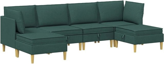 vidaXL Wohnzimmergarnitur aus Stoff in Dunkelgrün mit 6 Kissen und modularen Elementen - Bild 1