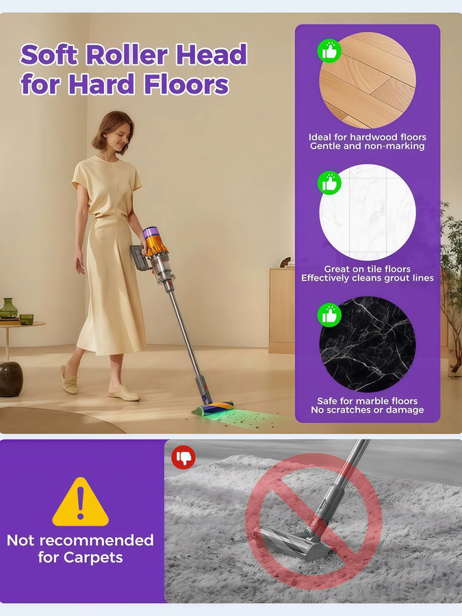 Dyson V15 LED Fluffy Optic Reinigungskopf in Multicolour als Ersatz für V11 V10 V8 V7 Staubsauger für Hartholzböden - Bild 4