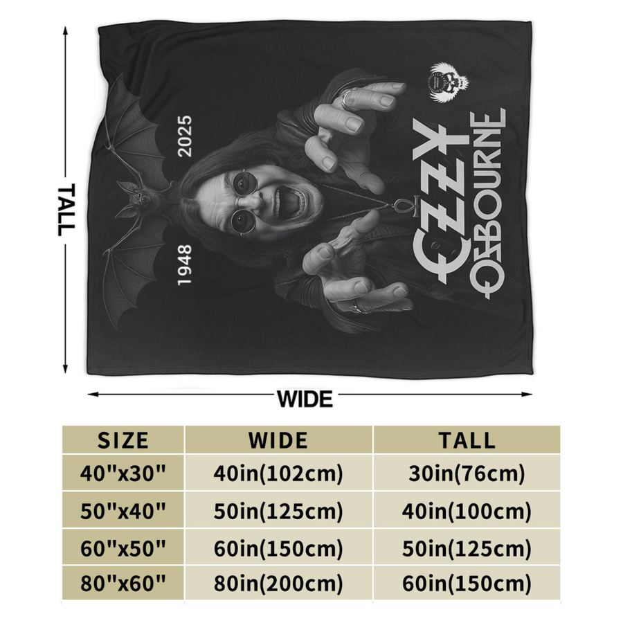 Ozzy Osbourne Rock Band Decke aus Flanell in Schwarz, weiche Fleece-Überwurfdecke für Frühling und Herbst, B/B: 100 x 150 cm - Bild 2
