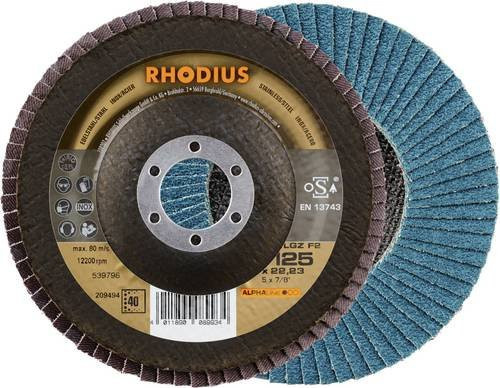 Rhodius Fächerschleifscheibe LGZ F2 Körnung 40 Blau für Edelstahl und Stahl, 10 Stück - Bild 1