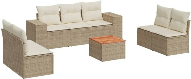 vidaXL 8-teilige Garten-Sofagarnitur aus Poly-Rattan und Akazienholz in Beige-Creme mit Kissen - Bild 1