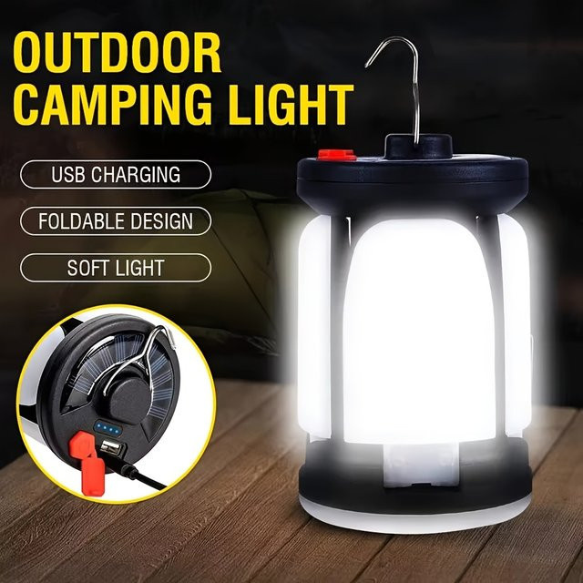 XIWANGFIRE Solarbetriebene Faltbare LED-Glühbirne in Schwarz mit weißem Licht für Camping und Notbeleuchtung - Bild 1