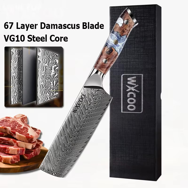 WXCOO Damaskus Küchenmesser und Küchenschere Set aus VG10 Stahl in Silber mit Holzgriff - Bild 6