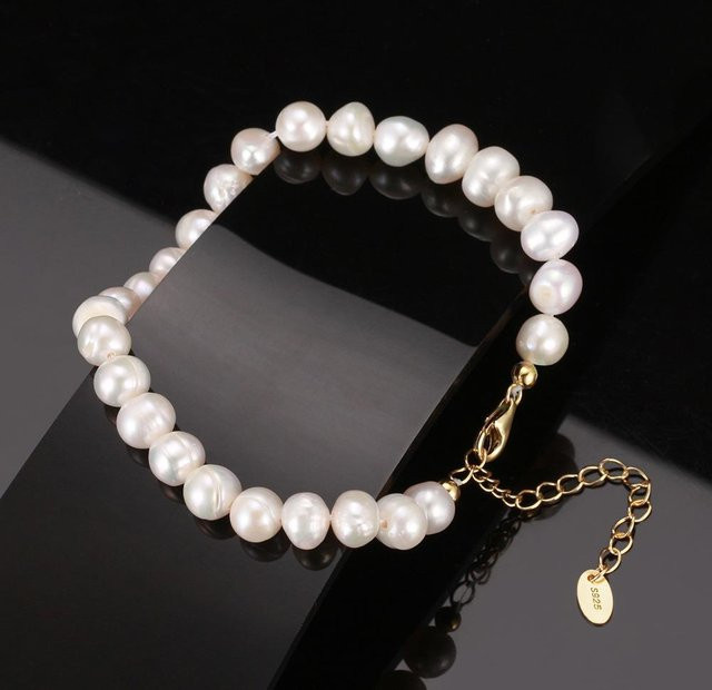 Armband 925 Sterling Silber, Süßwasser Perle, Barock, Damen, grau - Bild 1