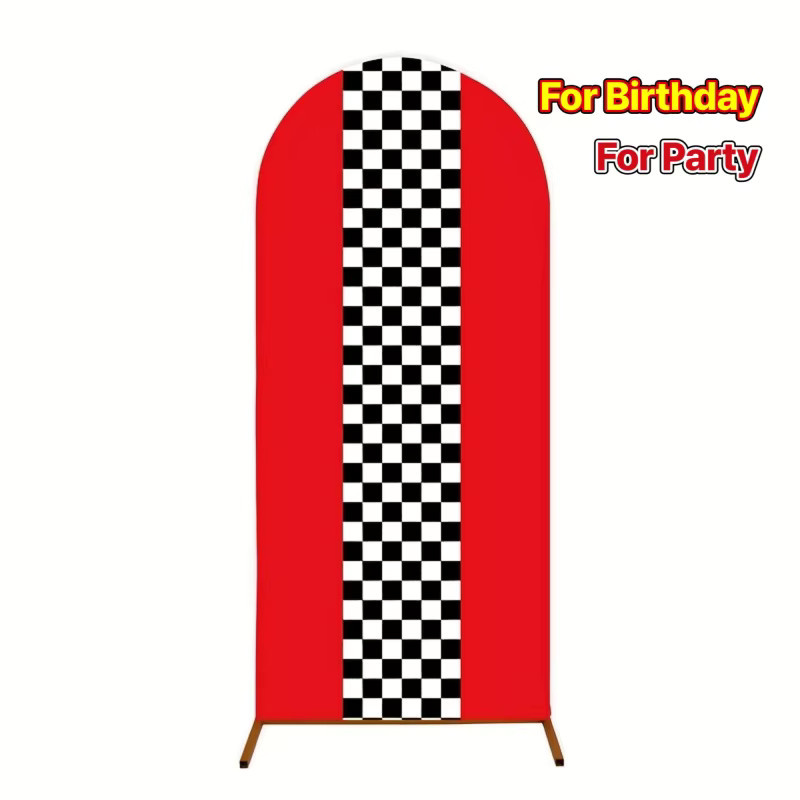 VIKAMA Hintergrundbezug mit Rennstrecken-Motiv in Multicolour für Geburtstage und Partys, elastische Dekoration mit geometrischem Design, B/H: 50 x 50 cm - Bild 5