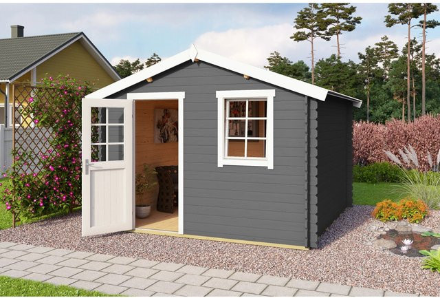 Lasita Gartenhaus Wels 3 aus Fichtenholz mit Satteldach in Carbongrau, B/T/H: 339,8 x 320 x 245,1 cm - Bild 1
