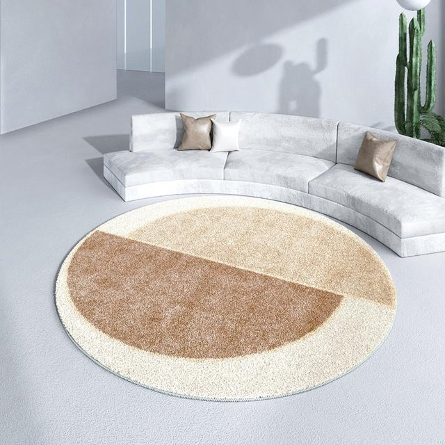 Runder JGJG Teppich in Beige im nordischen Stil, waschbarer Plüschteppich mit geometrischem Design für Wohnzimmer und Schlafzimmer, Durchmesser: 80 cm - Bild 1