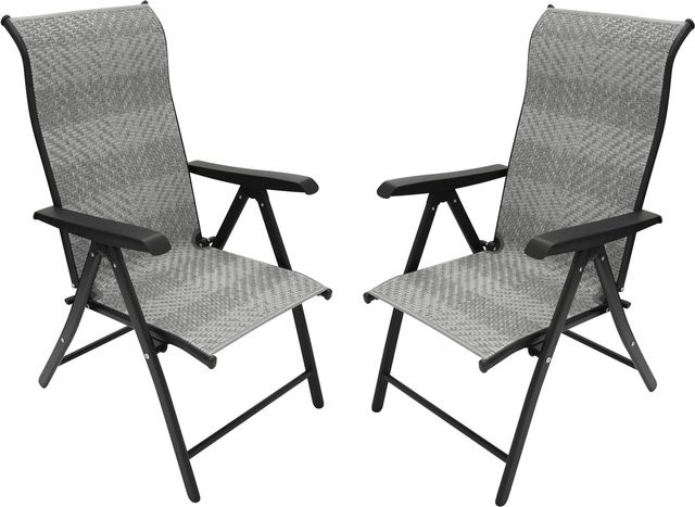 DEGAMO Klappsessel ANTIBES Hochlehner Set aus 2 Stück in Grau mit Polyrattan und Metallrahmen - Bild 1
