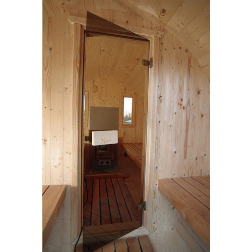 Wolff Finnhaus Fasssauna De luxe Thermo aus Fichtenholz und Erle in Beige und Schwarz für 6 Personen, Durchmesser: 235 cm, Höhe: 330 cm - Bild 1